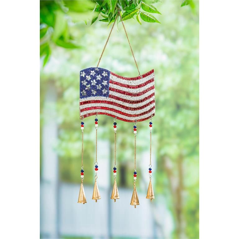 American Flag With Bells Windchime