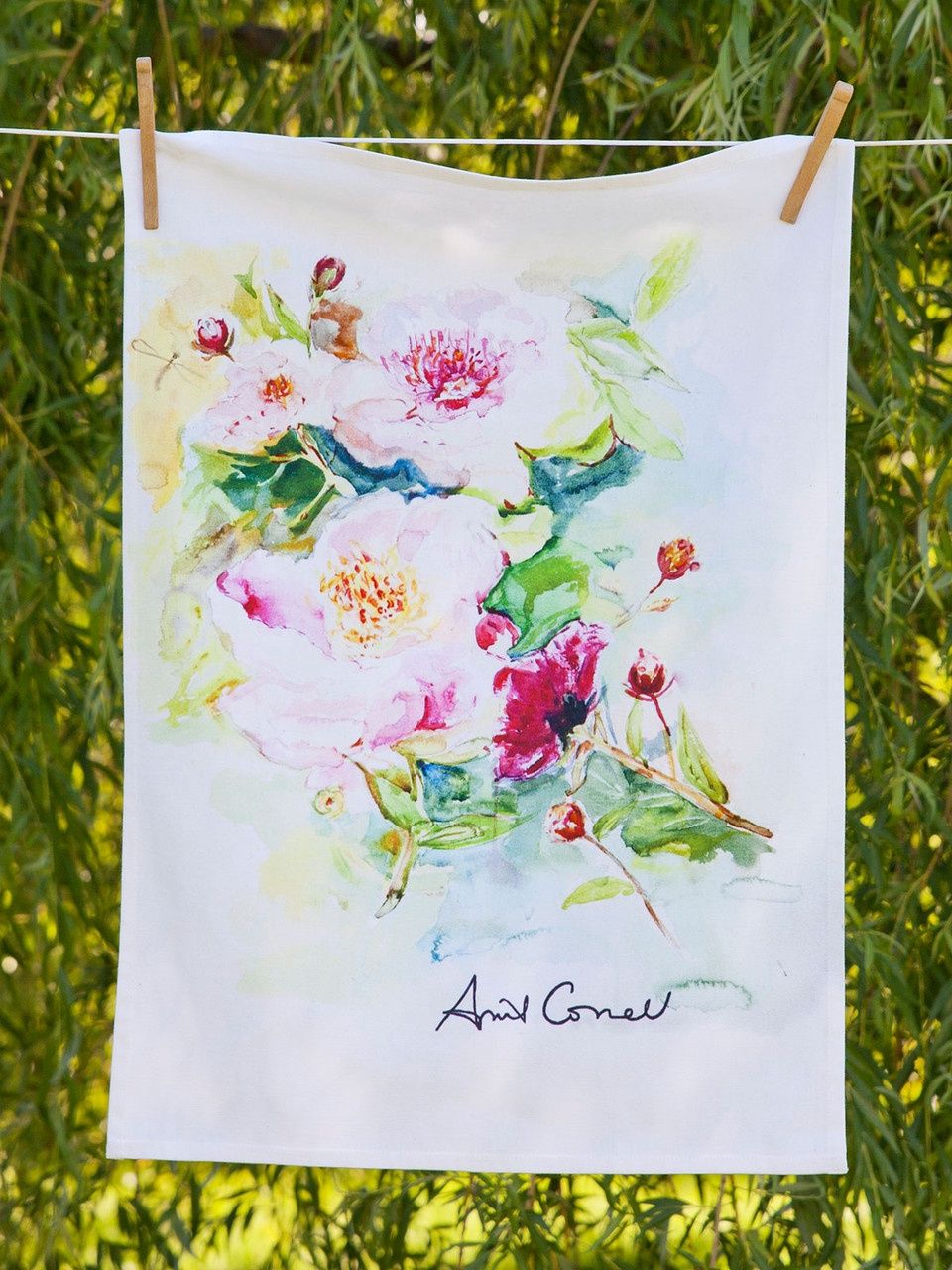 Peony Watercolor Tea Towel