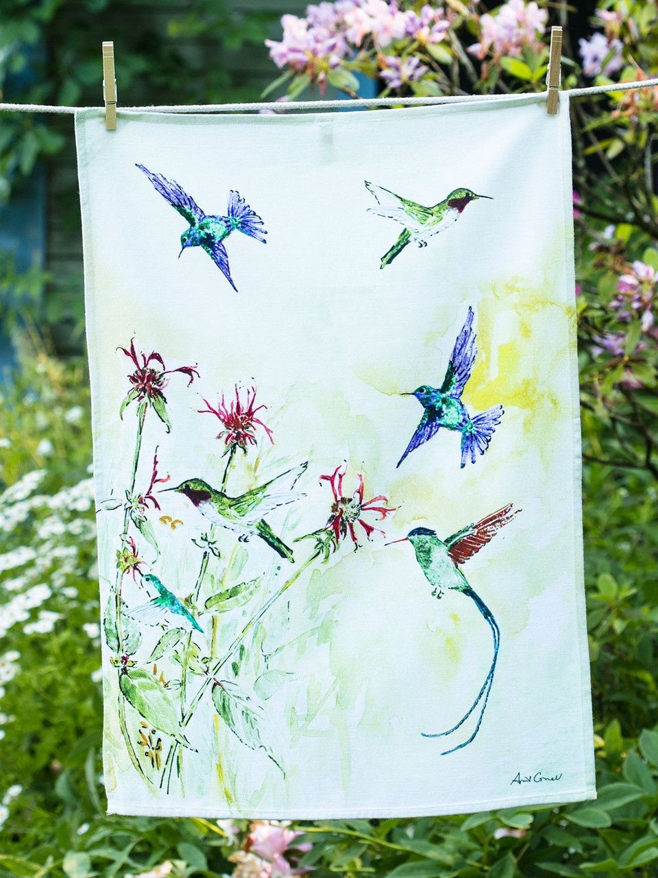 Hummingbird Watercolor Tea Towel