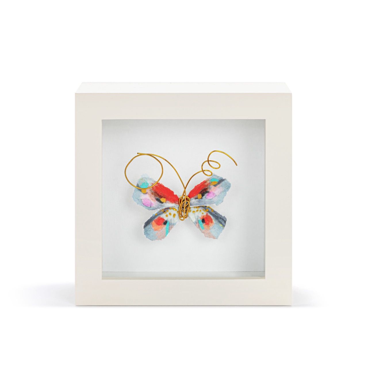 Tiny Red/Blue Butterfly Shadow Box - Wall Art
