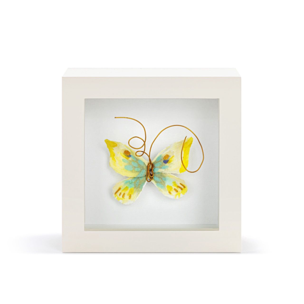 Tiny Yellow/Green Butterfly Shadow Box - Wall Art