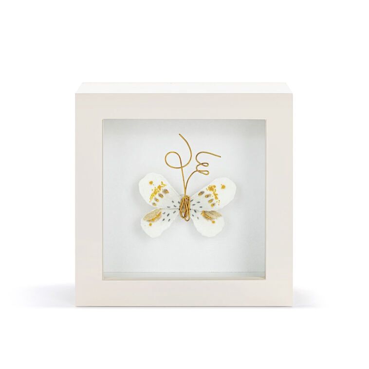 Tiny White/Gold Butterfly Shadow Box -  Wall Art