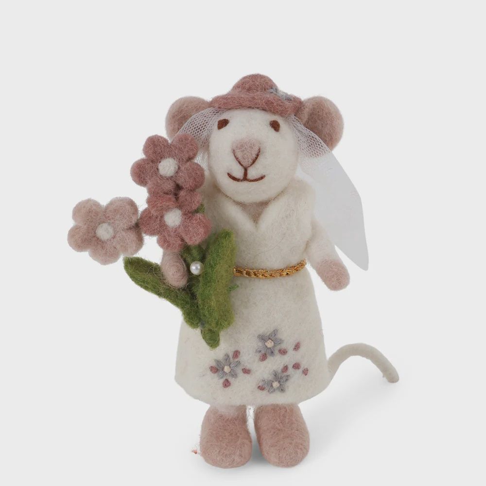 Small Mouse Bride Felted Ornament