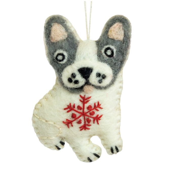 Snowflake Frenchie Wool Ornament