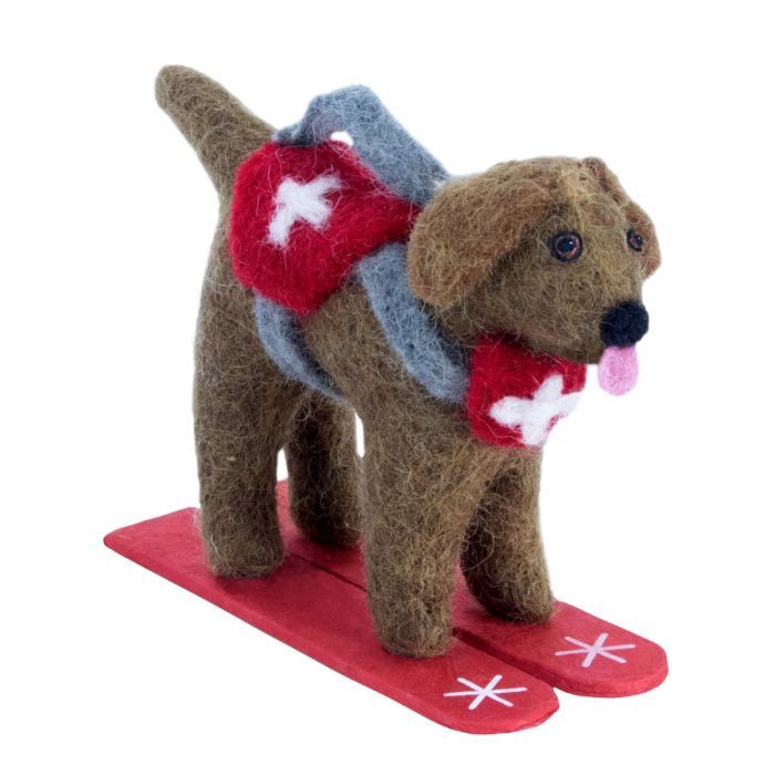 Skiing Chocolate Lab Wool Ornament
