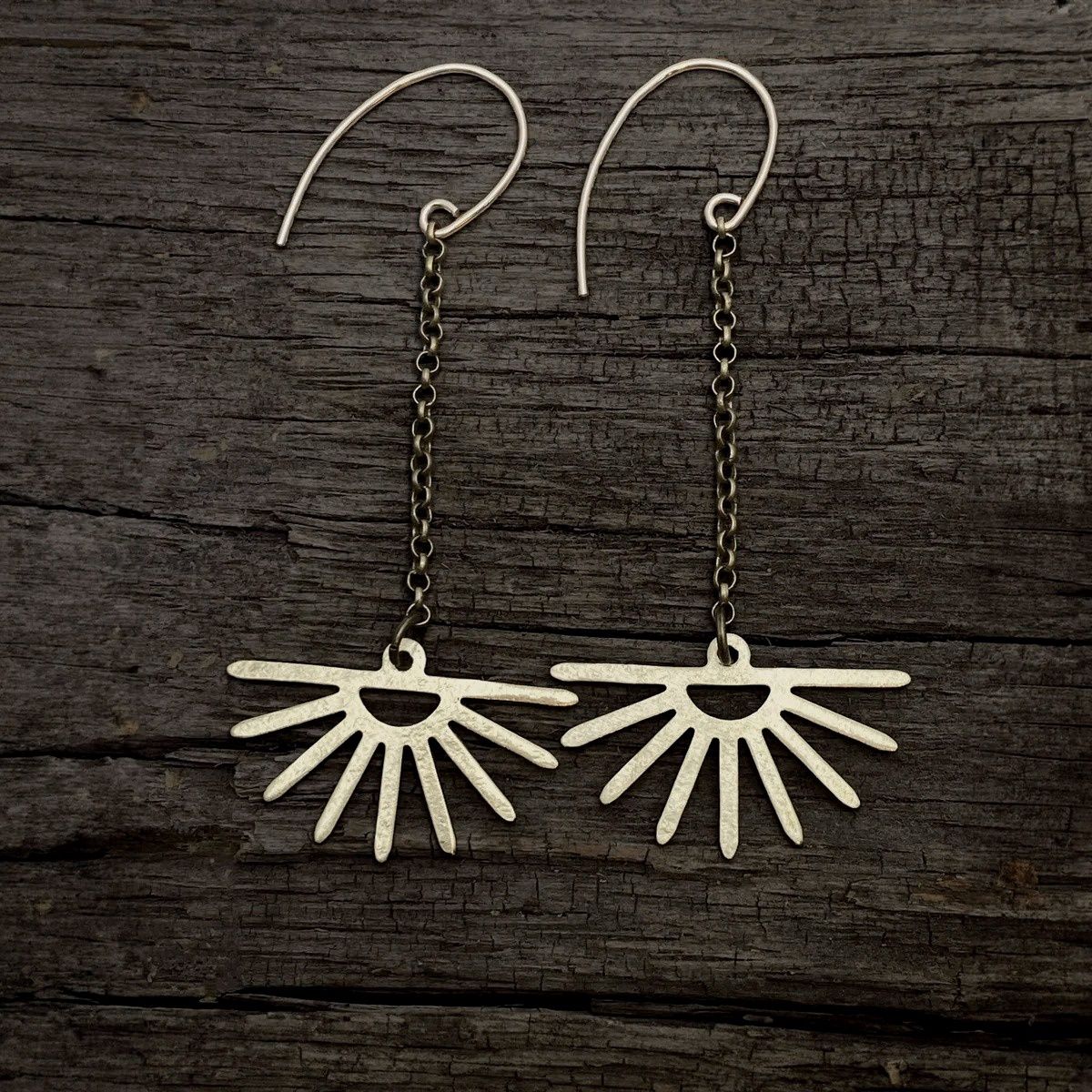 Sunbeam Earrings, Antique Brass - Made in Montana