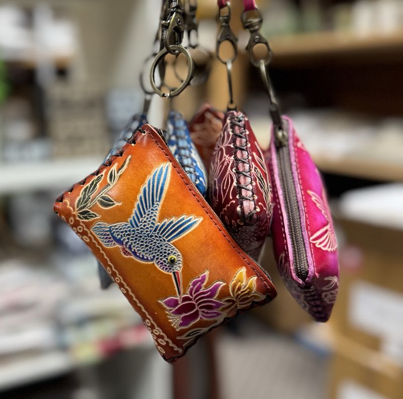 Embossed Hummingbird Wristlet