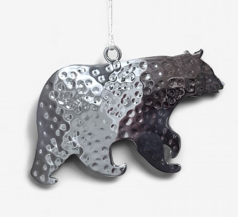 Hammered Stainless Steel Grizzly - Ornament