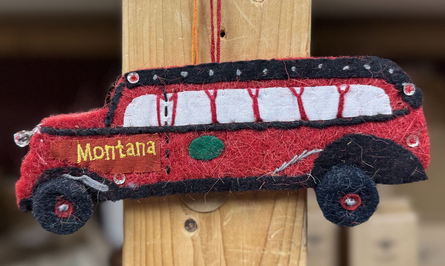 Montana Glacier Red Bus Wool Ornament