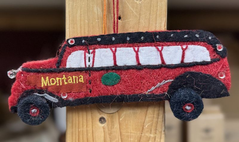 Montana Glacier Red Bus Wool Ornament