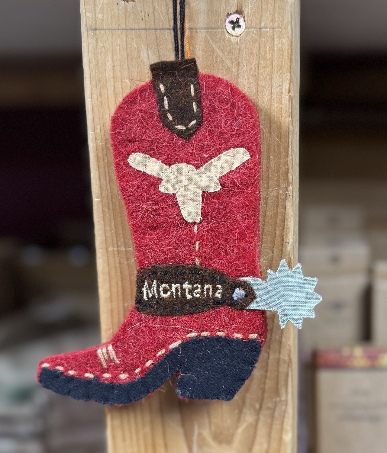 Montana Red Cowboy Boot Wool Ornament