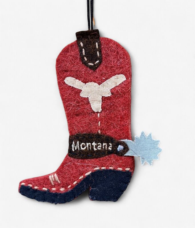Montana Red Cowboy Boot Wool Ornament