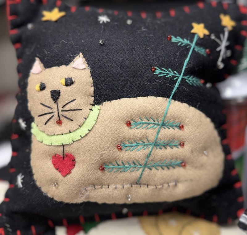 Cat Pillow with a Christmas Tree