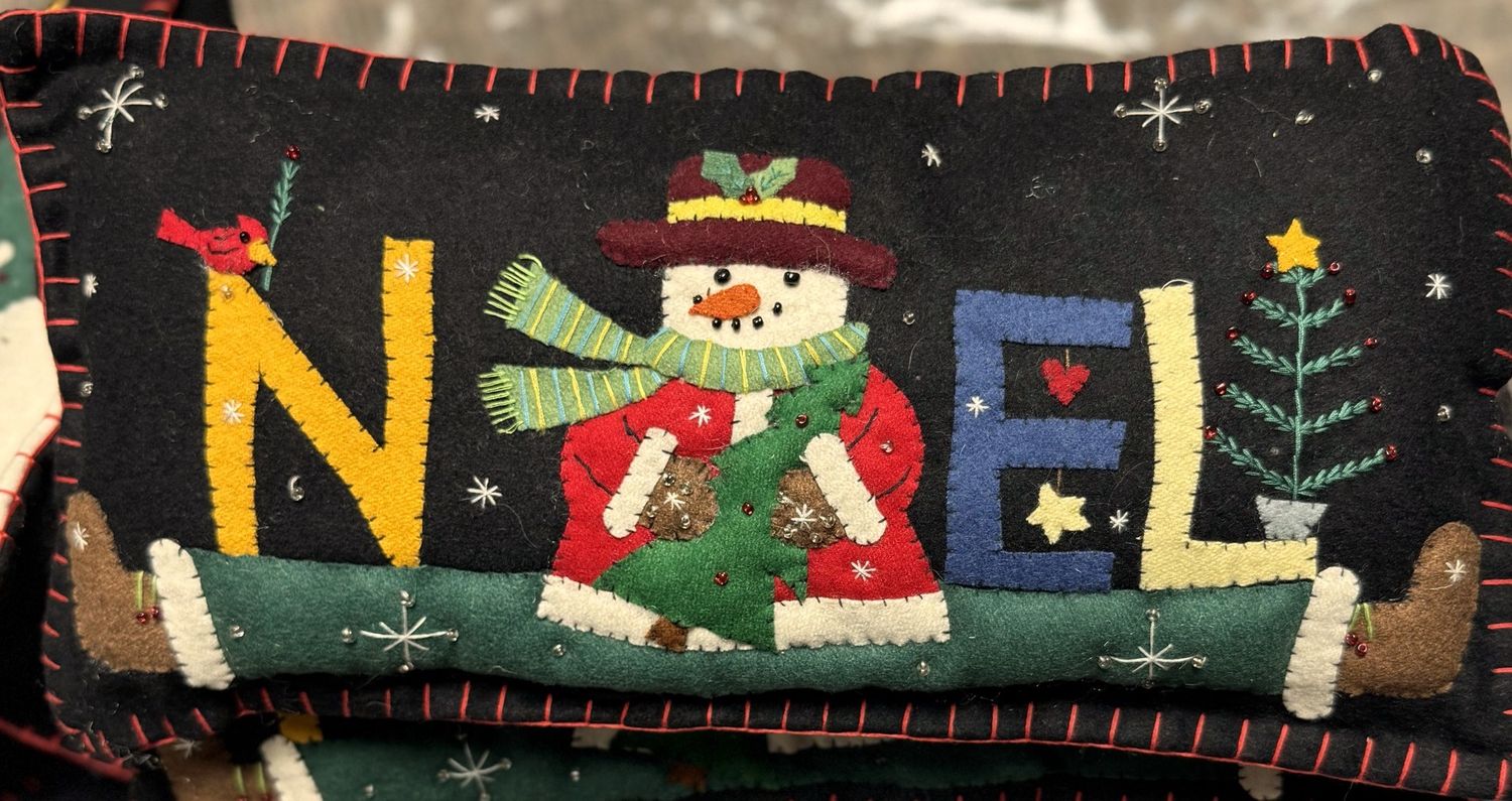 Snowman - Felt Applique Pillow