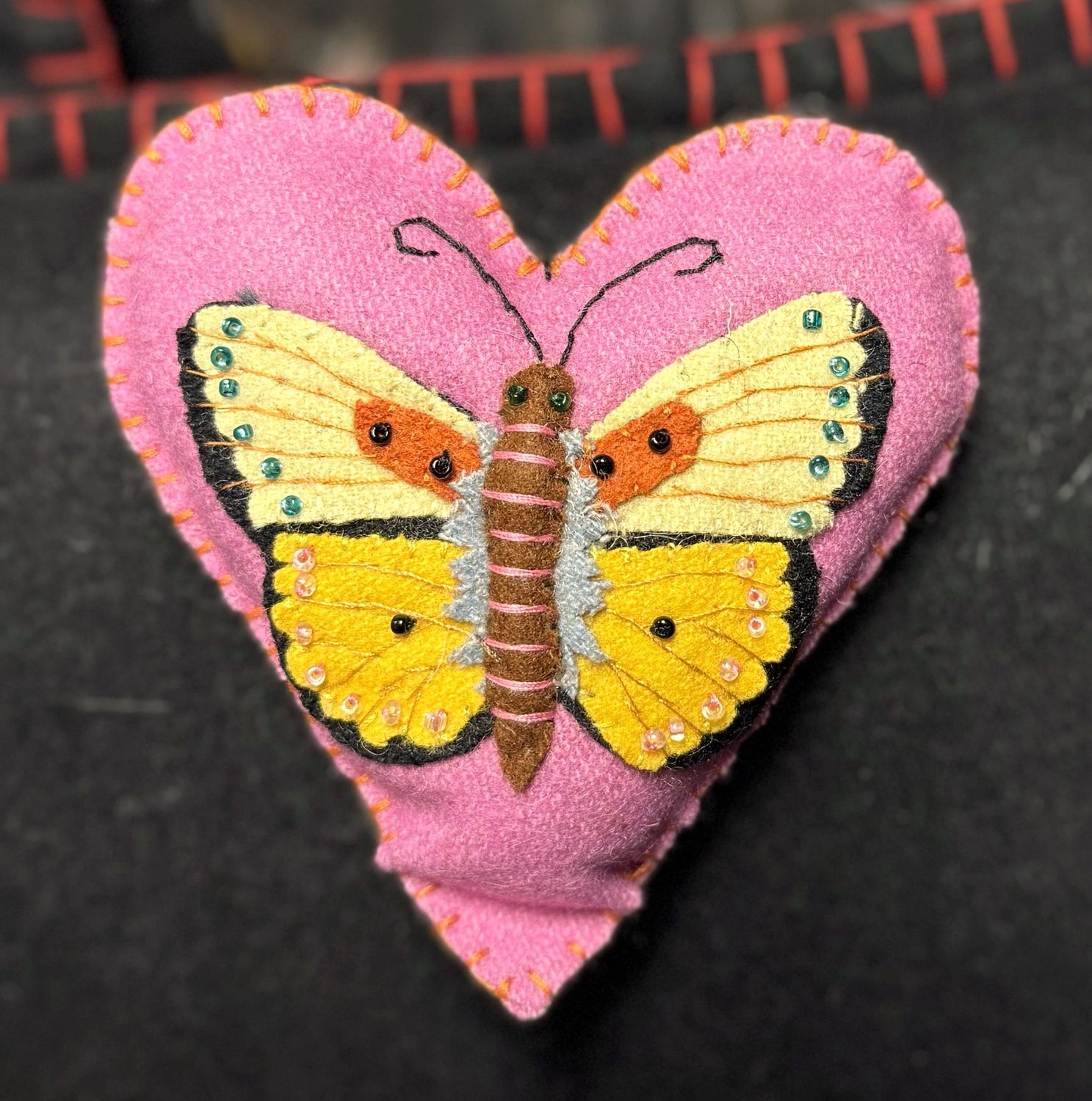 Felt Applique Heart - Butterfly Ornament