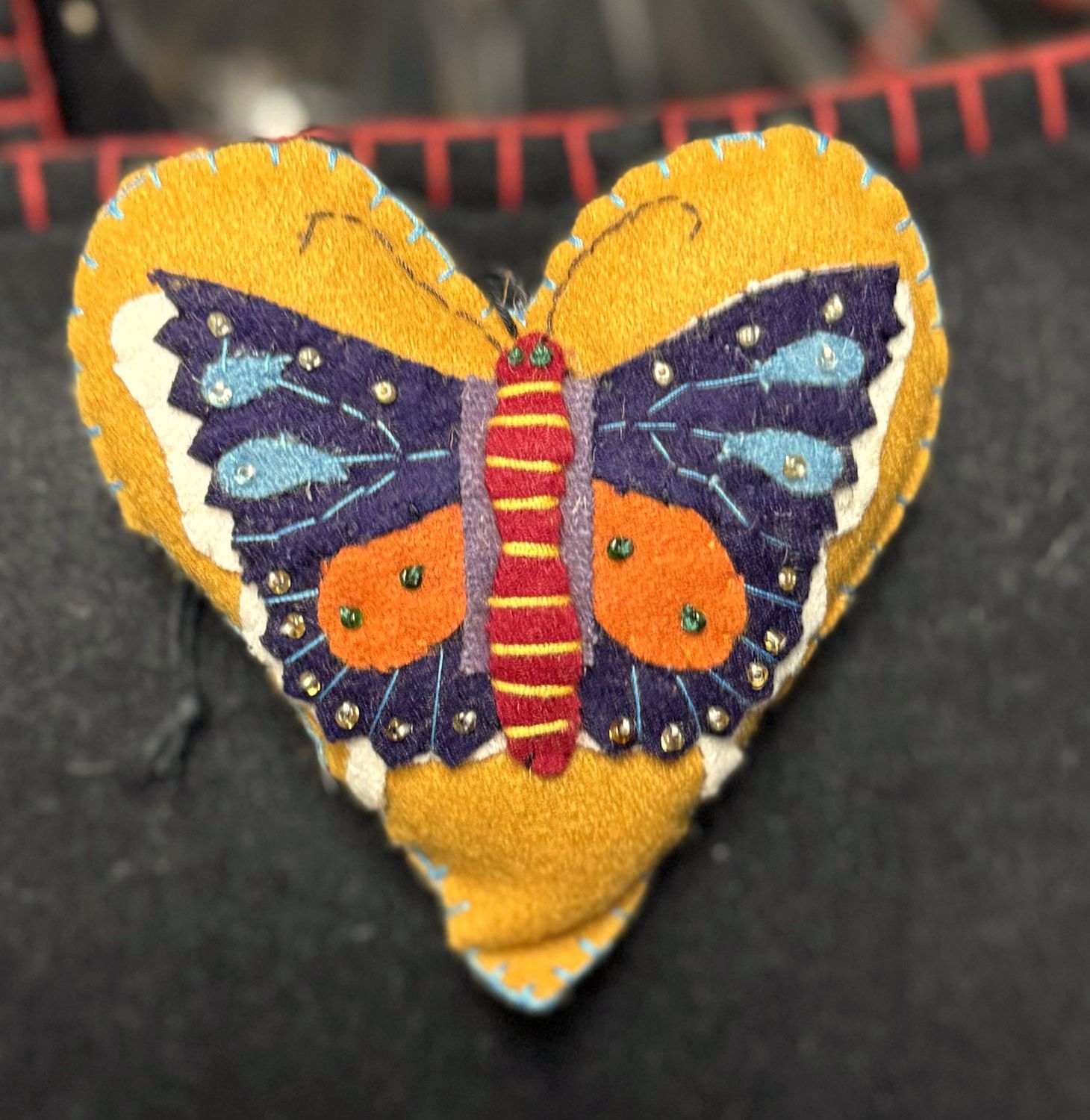 Heart Shaped Felt Ornament - Butterfly Applique