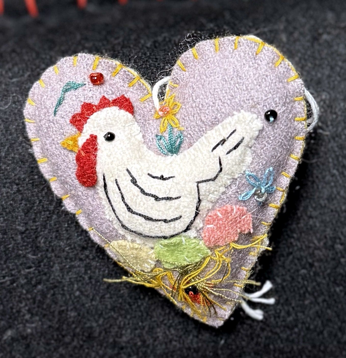 Tiny Felt Hearts - Chicken Applique Ornament