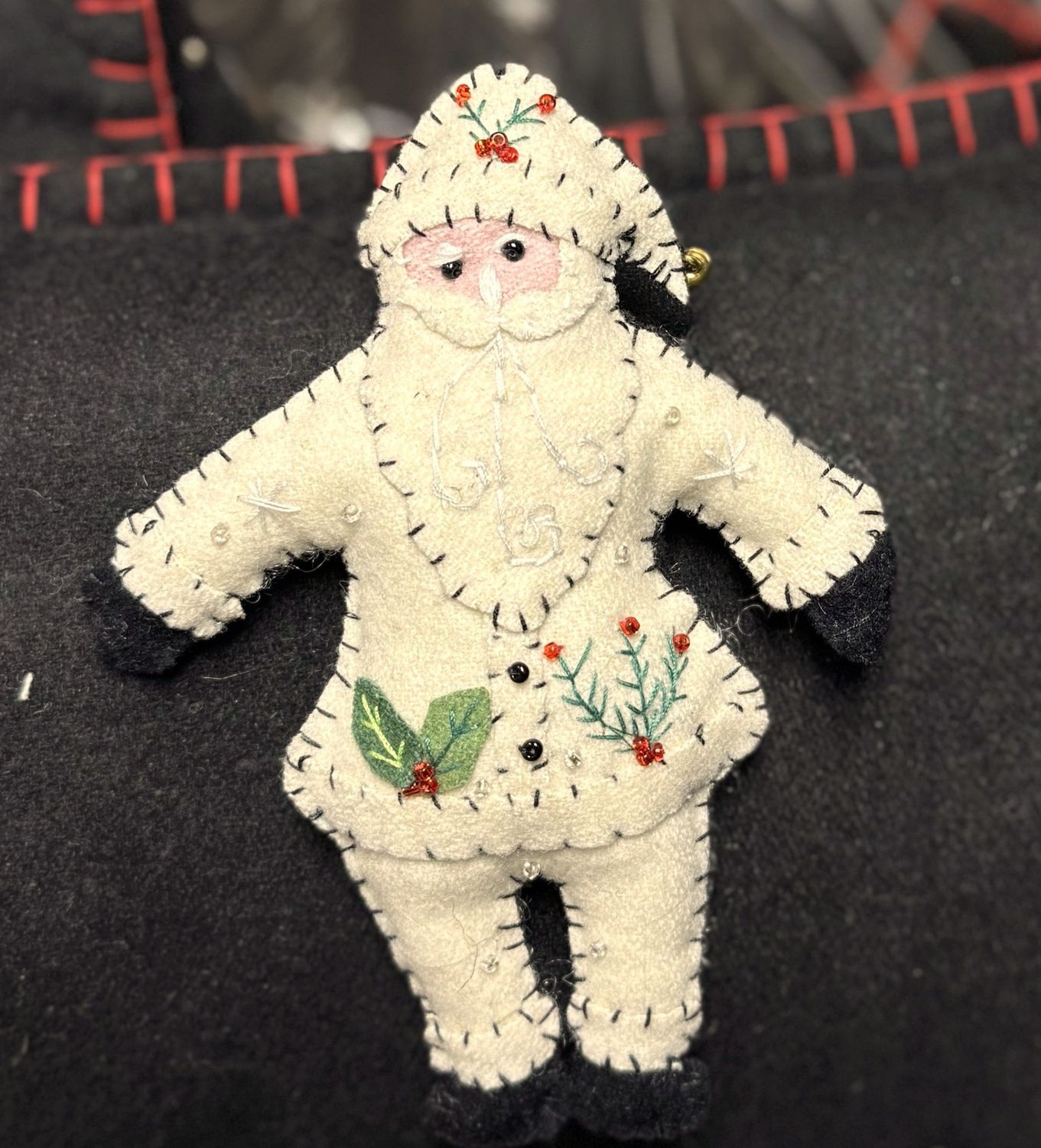 Felt Applique Santa Ornament - White