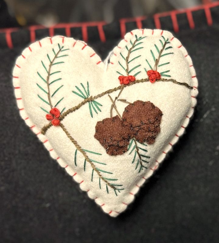 Heart Shaped Ornament- Felt Applique Pinecones