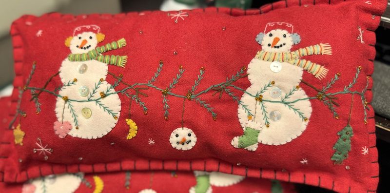 Felt Applique Wool Pillow - Snowmen