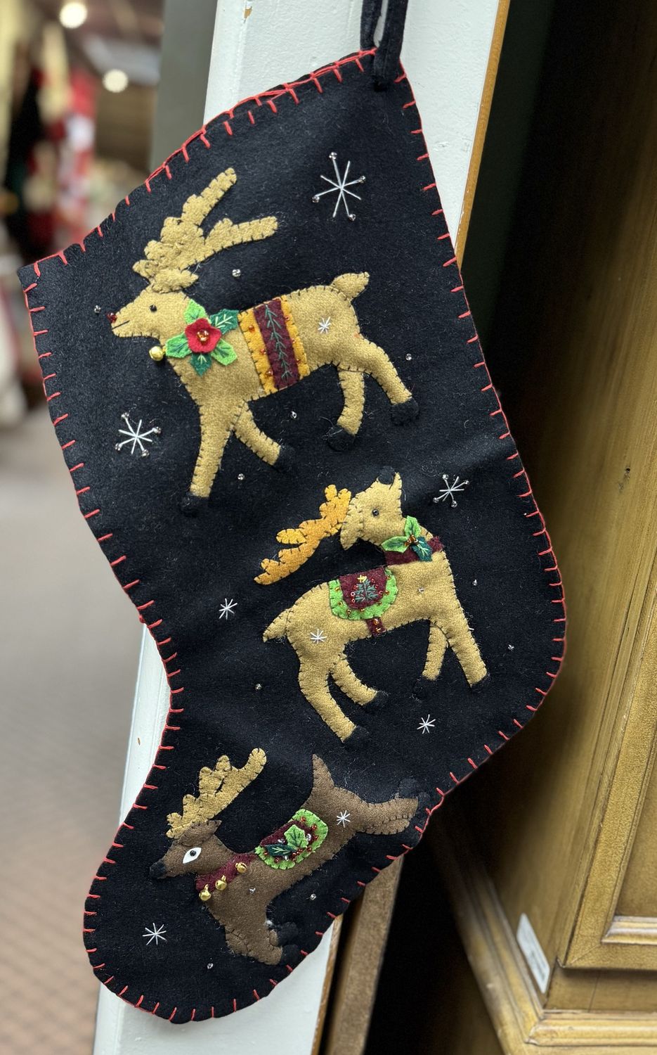 Black Stocking with 3 Deer