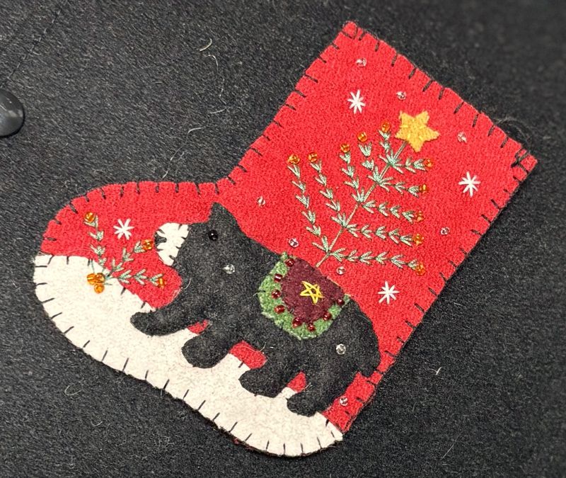 Tiny Felt Stocking - Felt Applique Black Bear