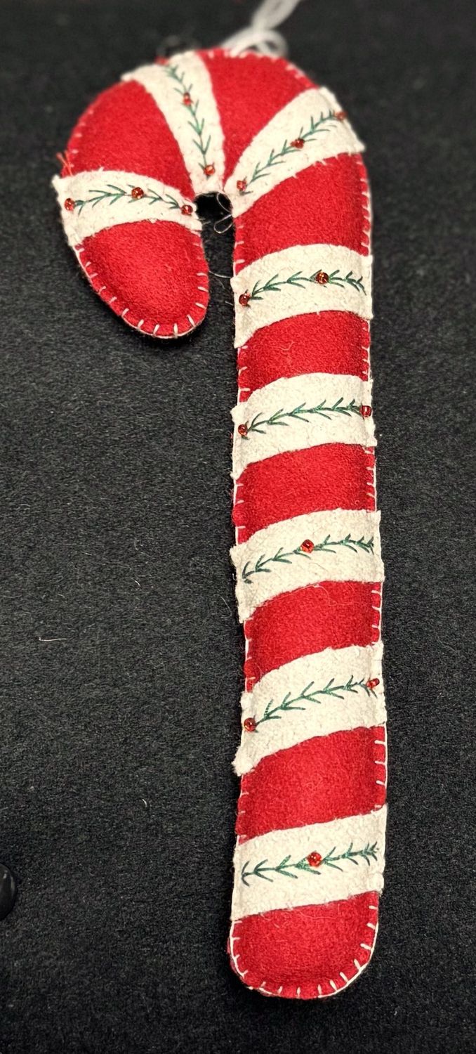 Handstitched Candy Cane - Wool Ornament