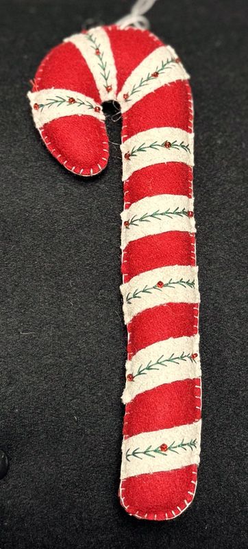 Handstitched Candy Cane - Wool Ornament