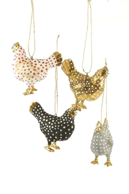 Merry Hens - Paper Mache Ornament