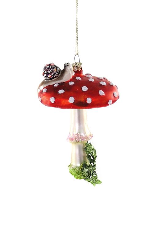Mushroom with Snail - Glass Ornament