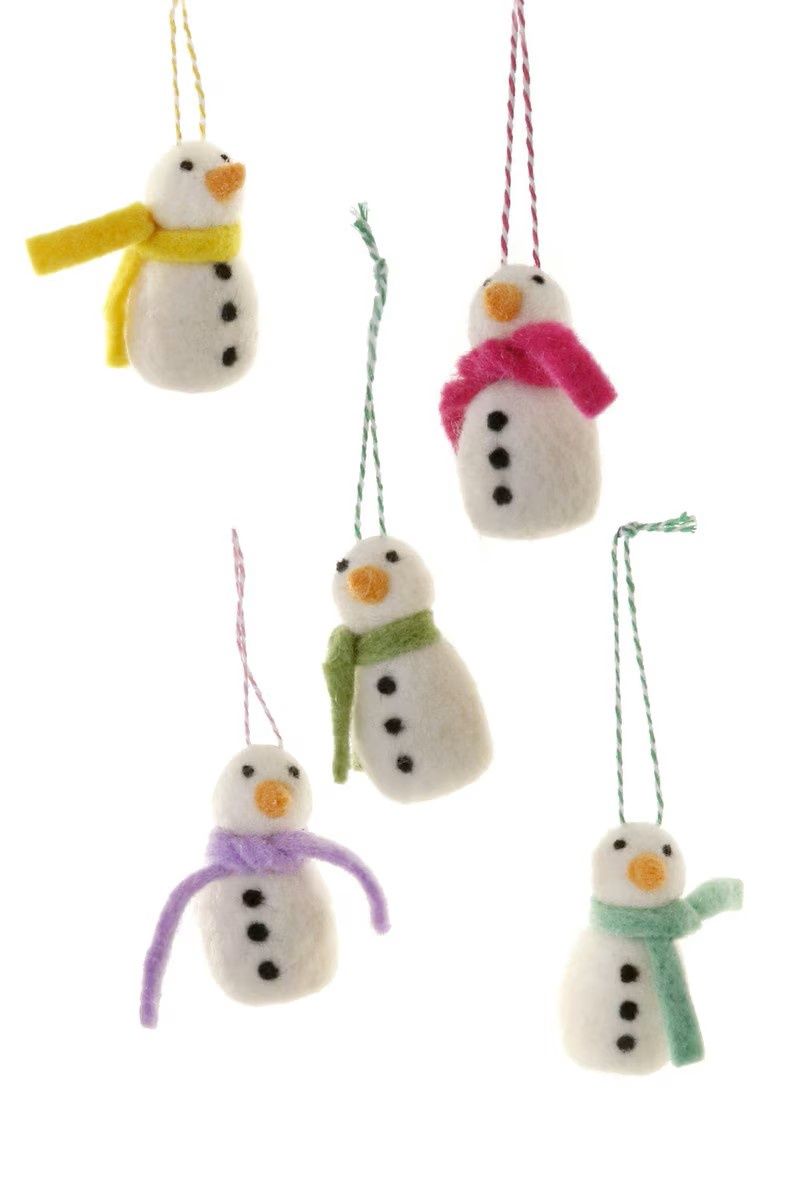 Tiny Felt Snowman - Wool Ornament