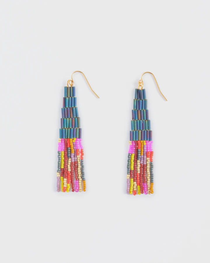 Abstract Beaded Earrings- Teal