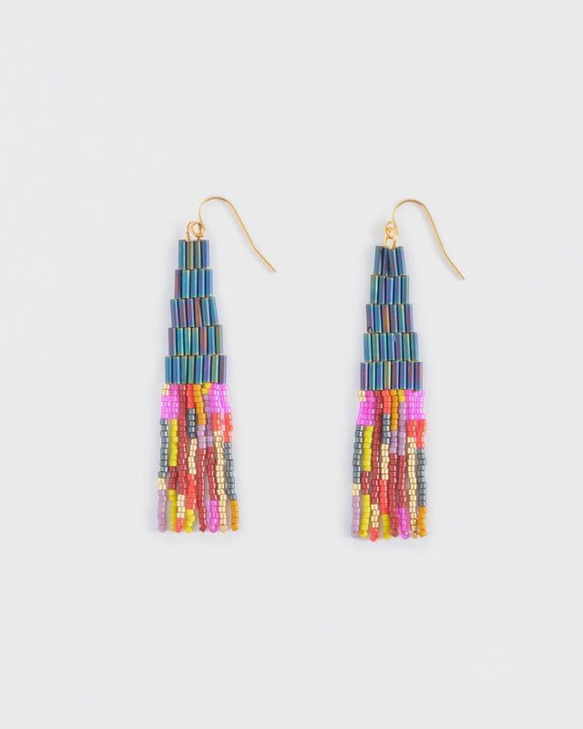 Abstract Beaded Earrings- Teal