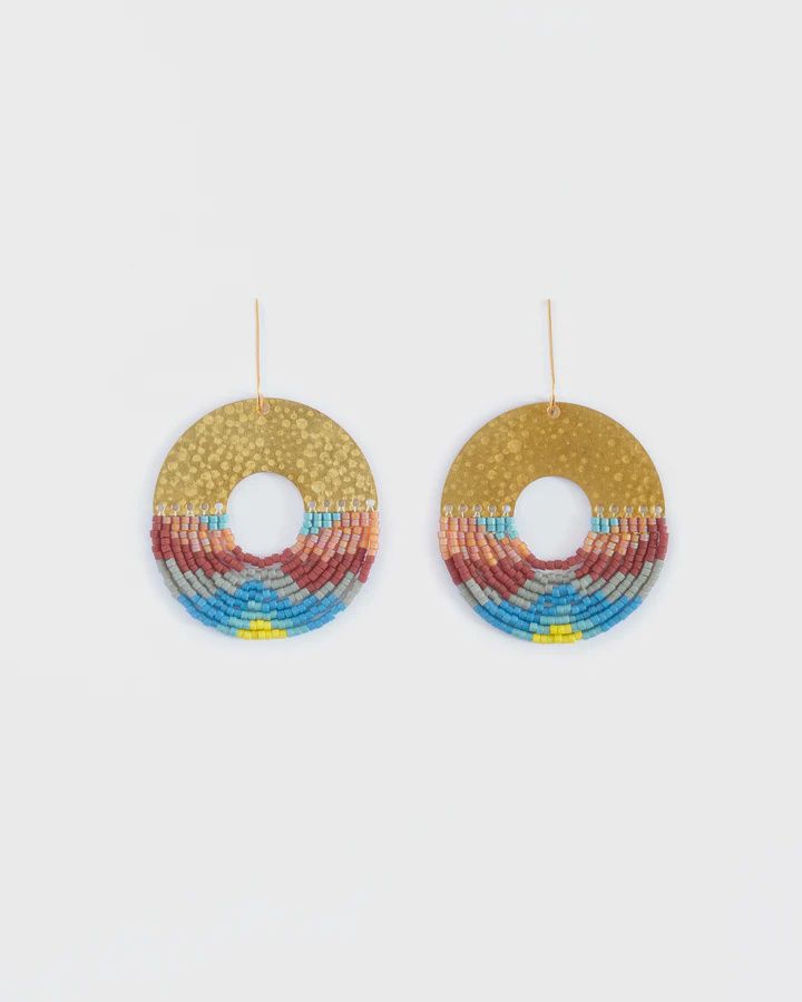 Circular Fringe Earrings-Blue