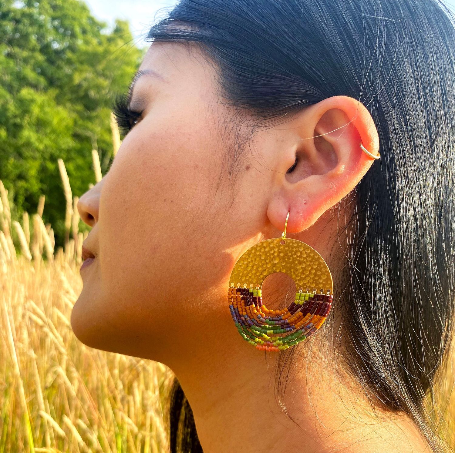 Circular Fringe Earrings- Green