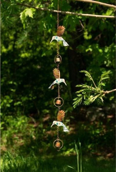 Triple Hummingbird Garden Bells - Metal