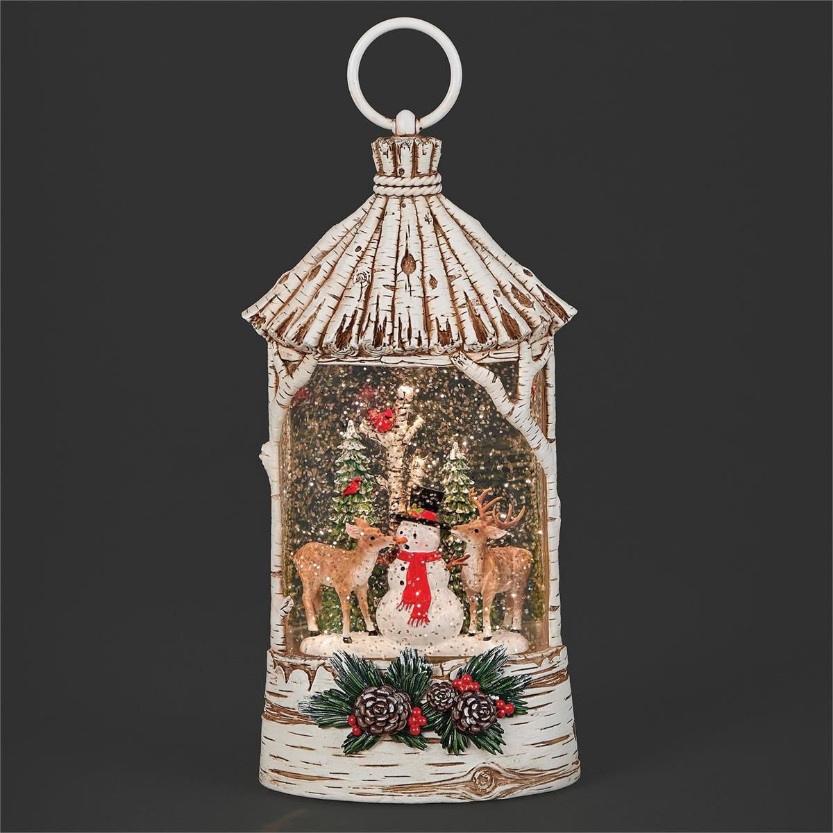 Deer Eating Snowman's Nose Lighted Lantern