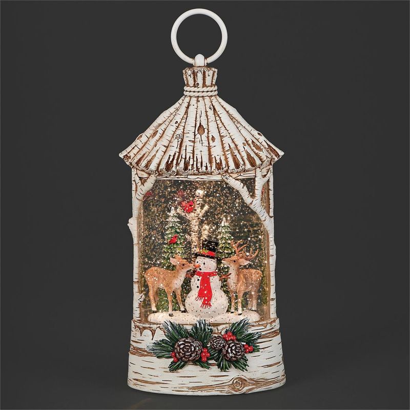 Deer Eating Snowman's Nose Lighted Lantern