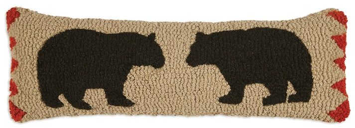 Two Black Bears Hooked Wool Pillow