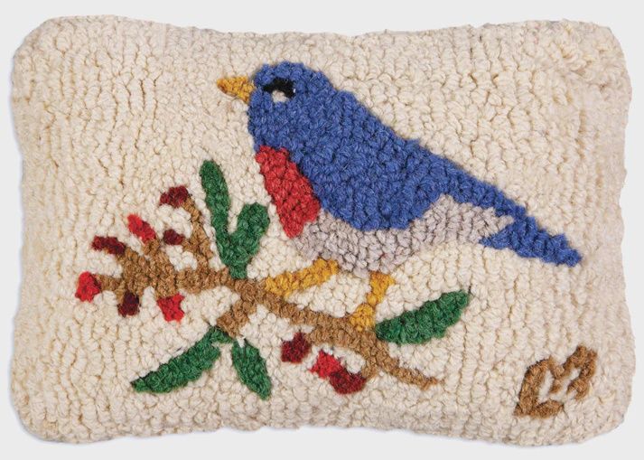 Bluebird - Wool Hooked Pillow