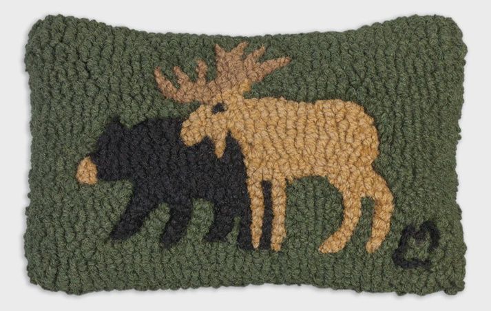 Moose and Bear - Wool Hooked Pillow
