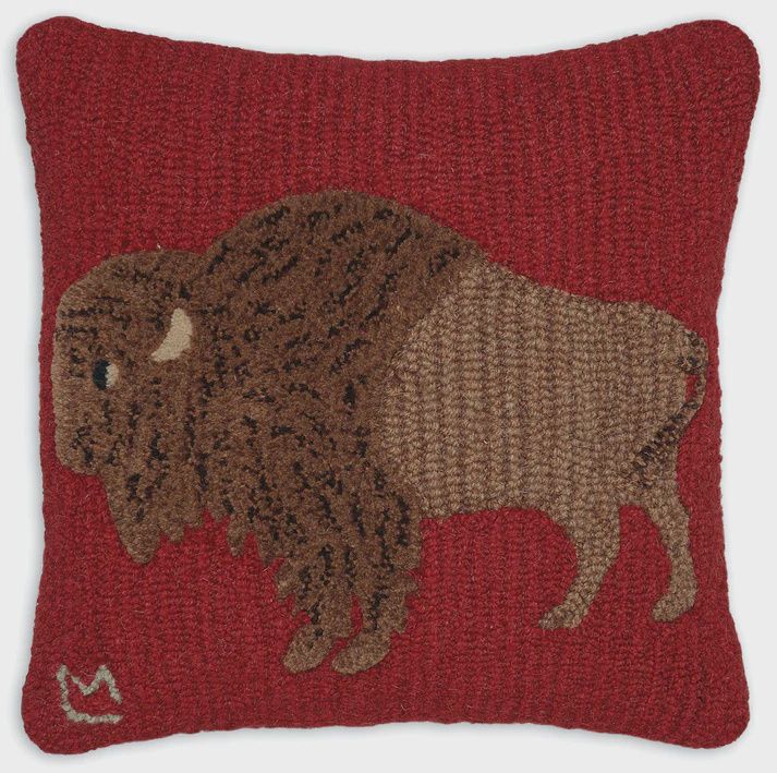 Buffalo - Square Wool Hooked Pillow