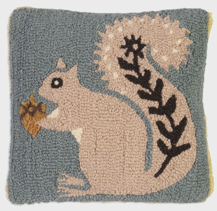 Nordic Squirrel - Square Wool Hooked Pillow