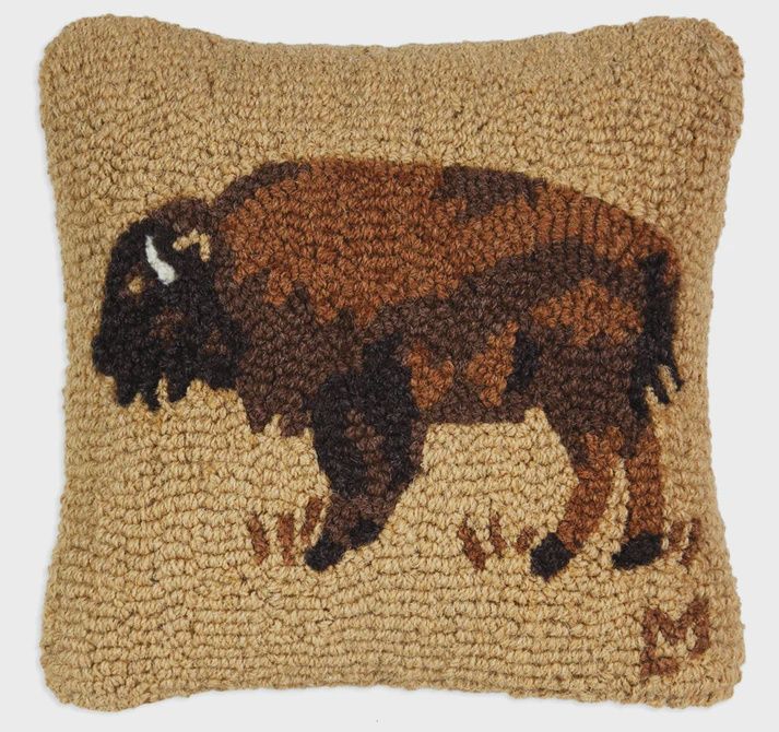 Gold Buffalo Hooked Pillow