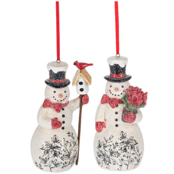 Snowman Ornament w/ Birdhouse and Poinsettia