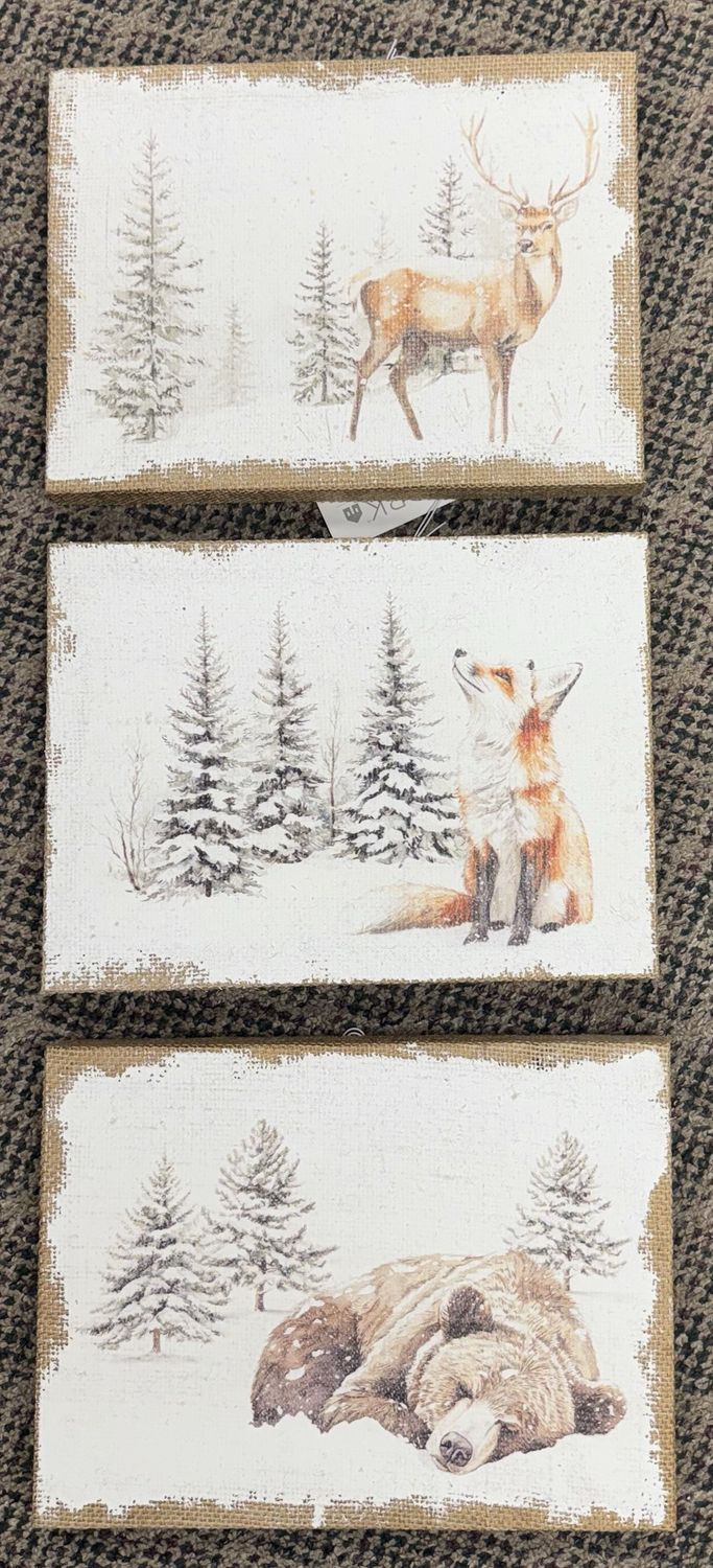 Burlap Winter Woodland Animals Wall Decor