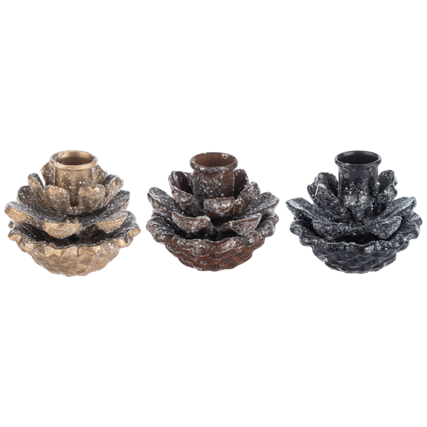 Metal Glittered Pinecone Taper Holder