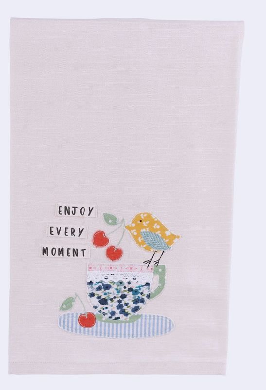 Cherry/Chick Tea Towel - Enjoy Every Moment