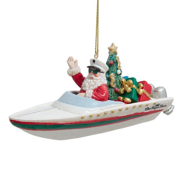 Santa on a Speedboat Ornament