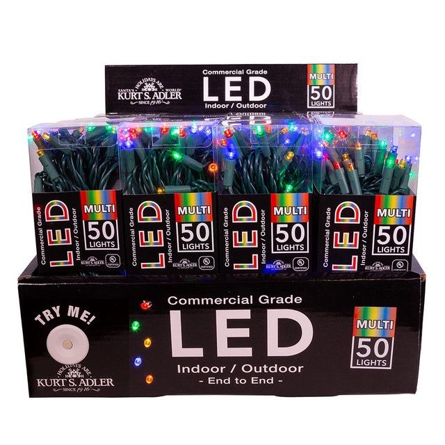 50 LED Multi Colored String Lights on Green Wire